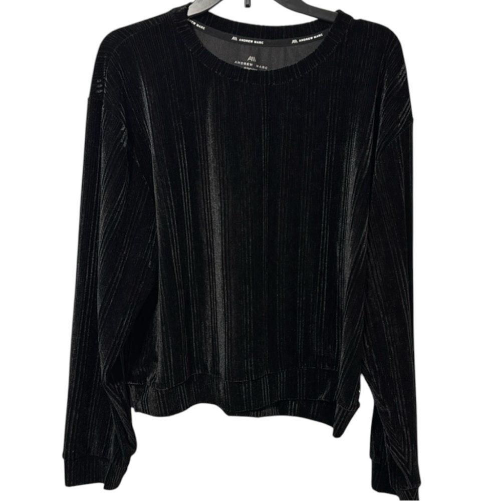 Andrew Marc Sport Top Black Ribbed Velvet Crew Neck in Size‎ XL  NWT
